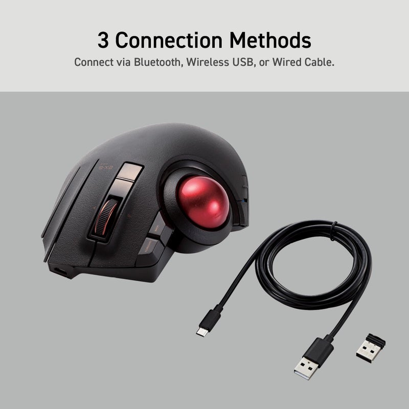 ELECOM Trackball Mouse Wireless, Ergonomic Mouse, 3 Device Connection, Wired (USB), Bluetooth, Track Ball Mouse, Thumb Control, Compatible for PC, Laptop, Mac, Windows, macOS, EX-G Pro (M-XPT1MRXBK) - Image 3